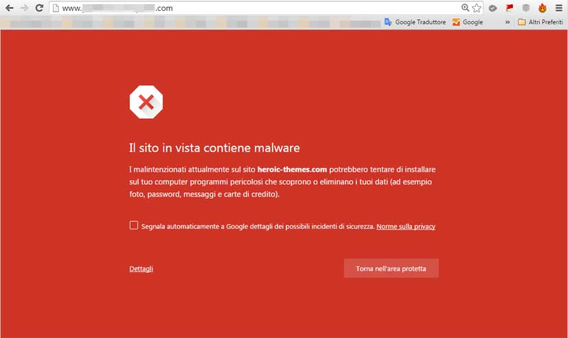 chrome il sito contiene malware