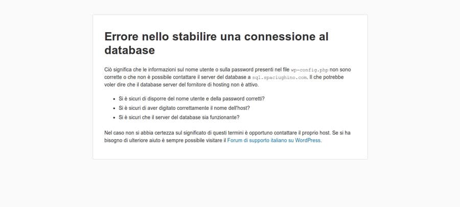 errore nello stabilire una connessione al database wordpress