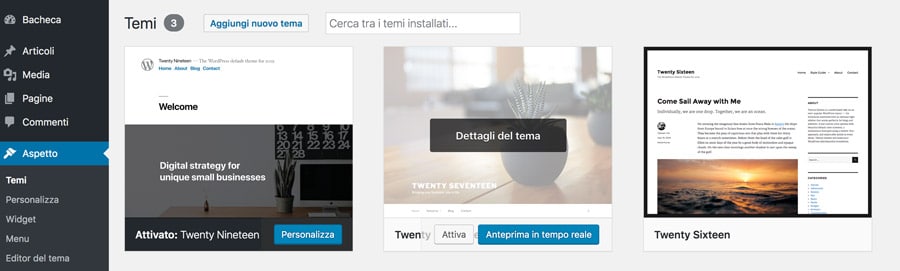 attiva tema wordpress