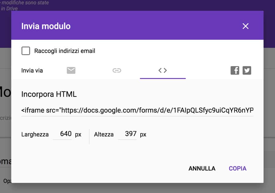 incorporare il modulo di google in wordpress