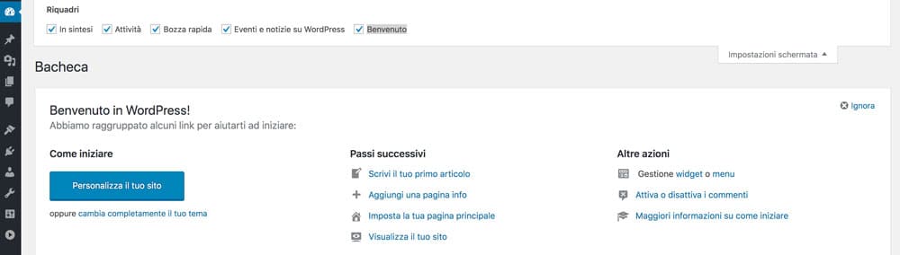 aggiungere o rimuovere widget dalla dashboard di wordpress