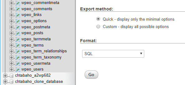 Il modo migliore per migrare un sito WordPress Questo scaricherà una copia del database del tuo sito in formato .sql