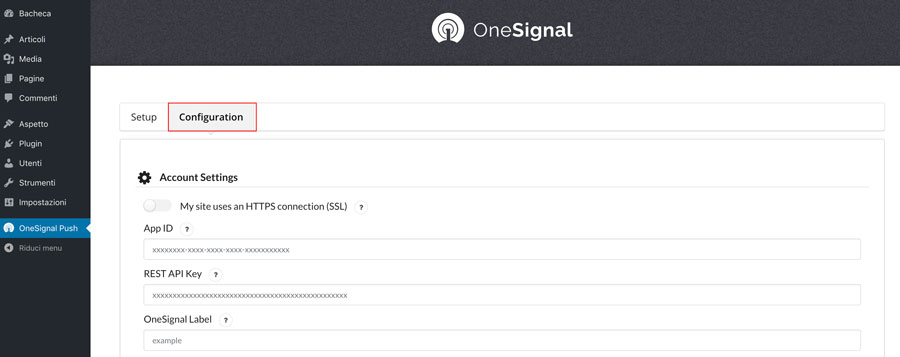 Termina la configurazione di OneSignal con il sito WordPress