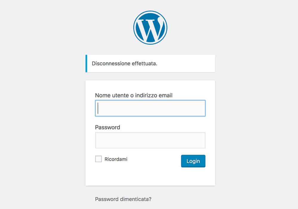 La pagina di login WordPress