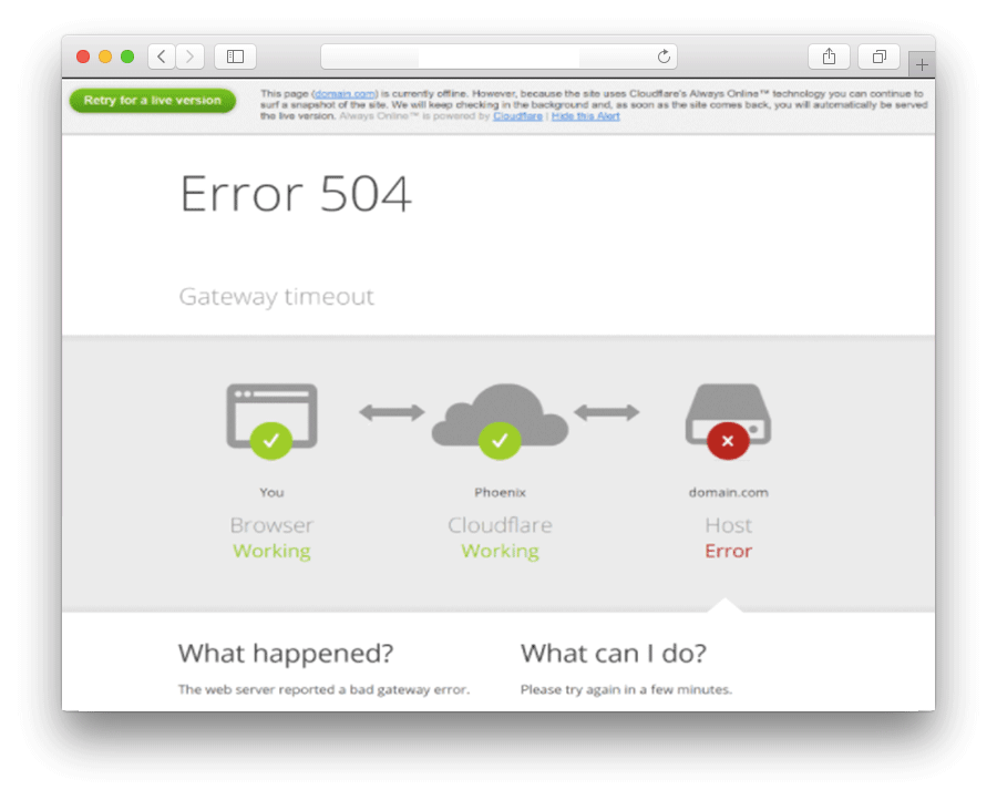 Errore HTTP 504 gateway Timeout in CloudFlare - versione 2