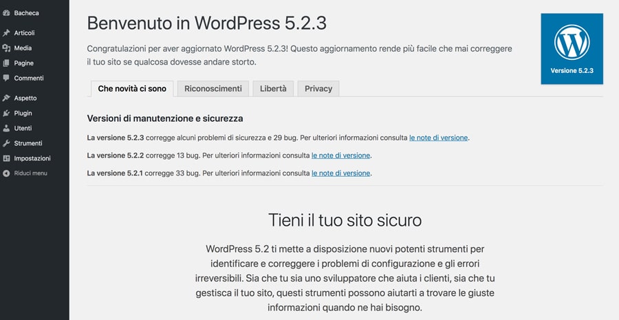 problemi di sicurezza e bug risolti dall'ultima versione WordPress