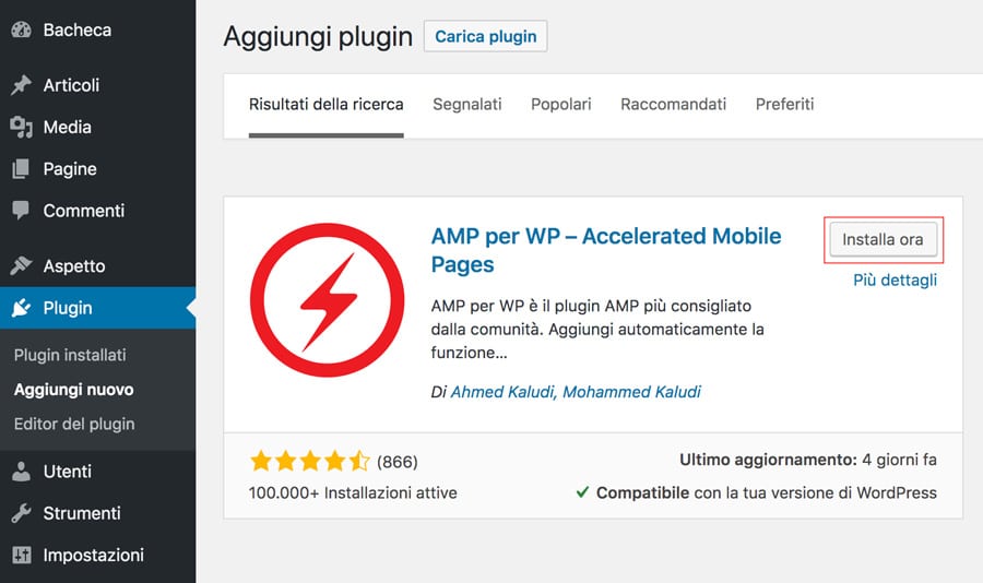 installa amp per wordpress