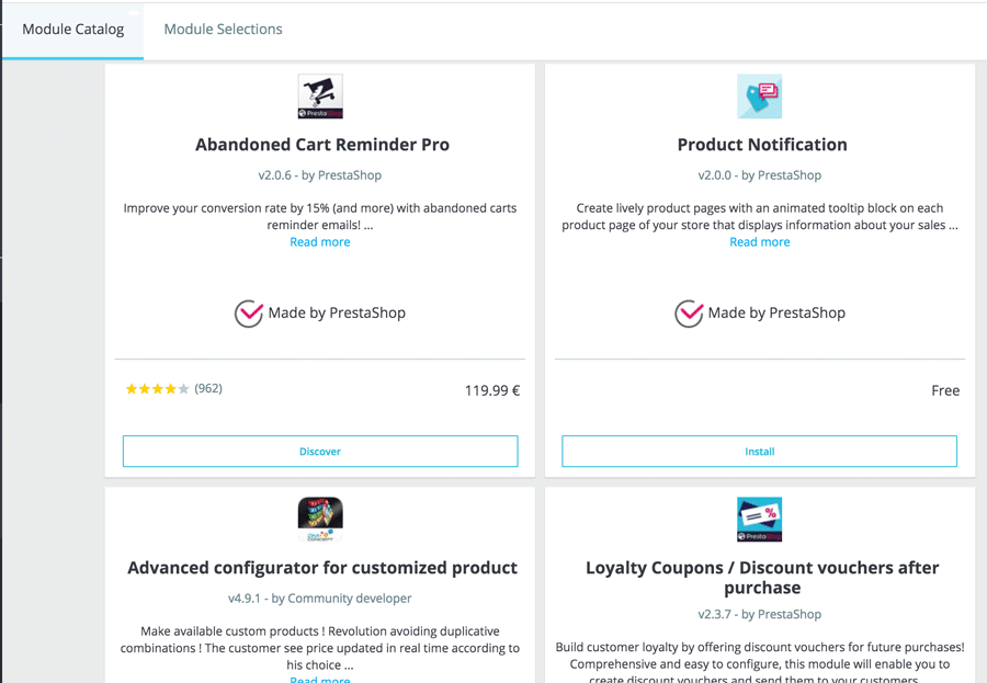 Woocommerce vs Prestashop : Esempi di moduli PrestaShop