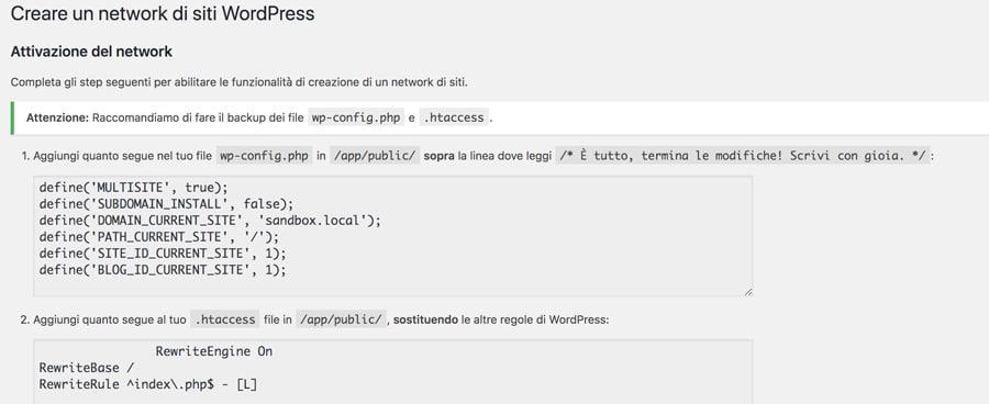 Abilitazione della rete multisito WordPress