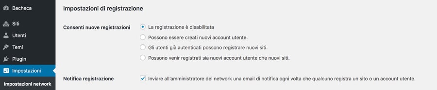 Abilitazione della registrazione per la tua rete multisito