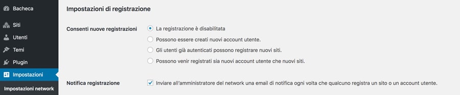 Abilitazione della registrazione per la tua rete multisito
