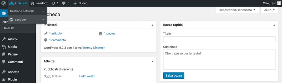 Accesso alla dashboard WordPress Multisito