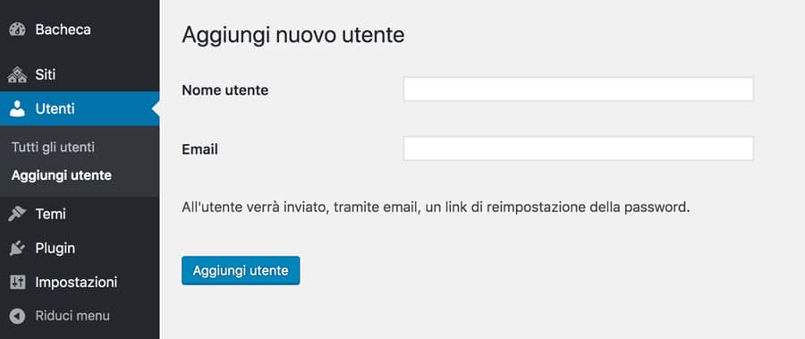 Aggiunta di un nuovo utente al network multisito WordPress