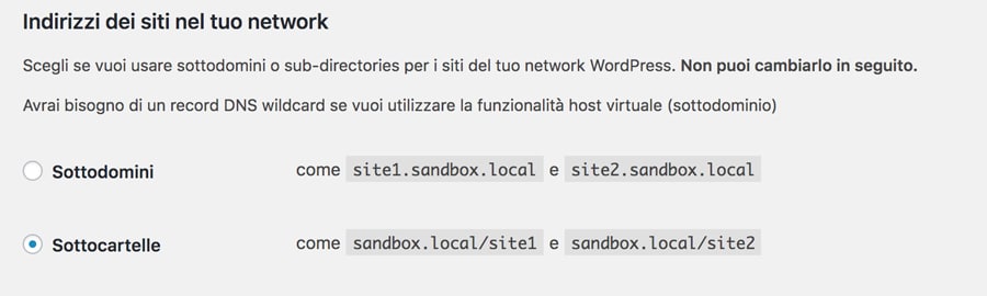Scegli tra sottodirectory e sottodomini di un multisito wordpress