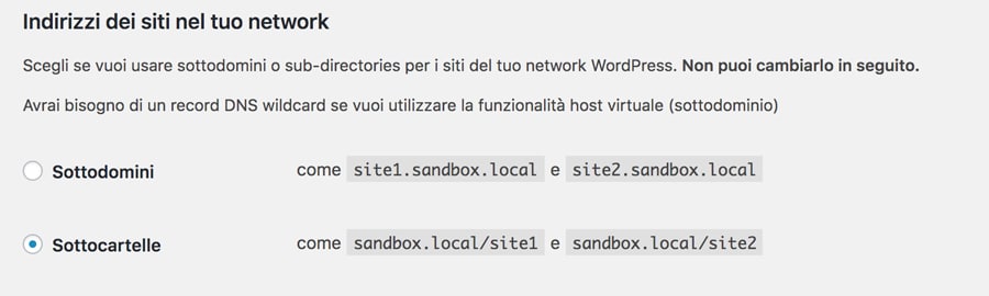 Scegli tra sottodirectory e sottodomini di un multisito wordpress