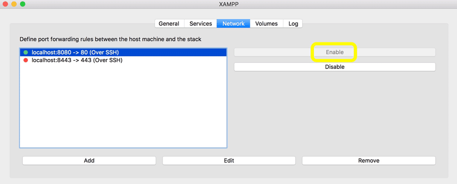 Scheda network di XAMPP