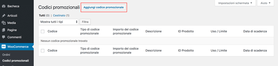 Creare coupon woocommerce