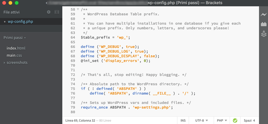 Abilita il debug in wp-config.php per risolvere l'errore http error 503