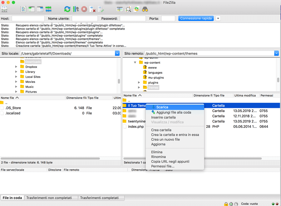 Scarica il tema WordPress con FileZilla