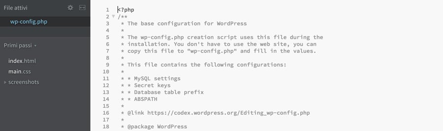 il file wp-config.php di WordPress