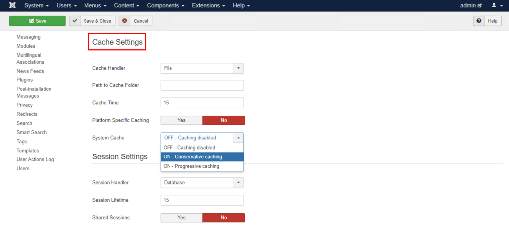 Come configurare le impostazioni della cache su joomla vs wordpress