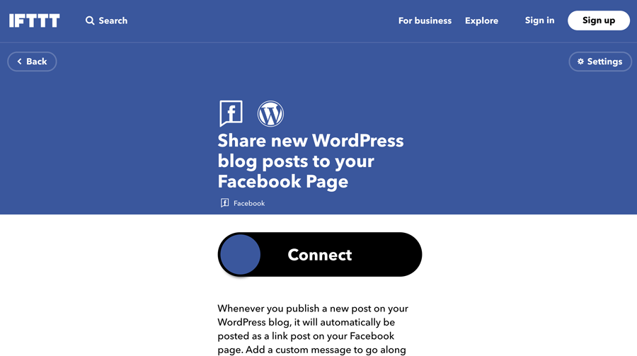 WordPress + IFTTT + connessione Facebook