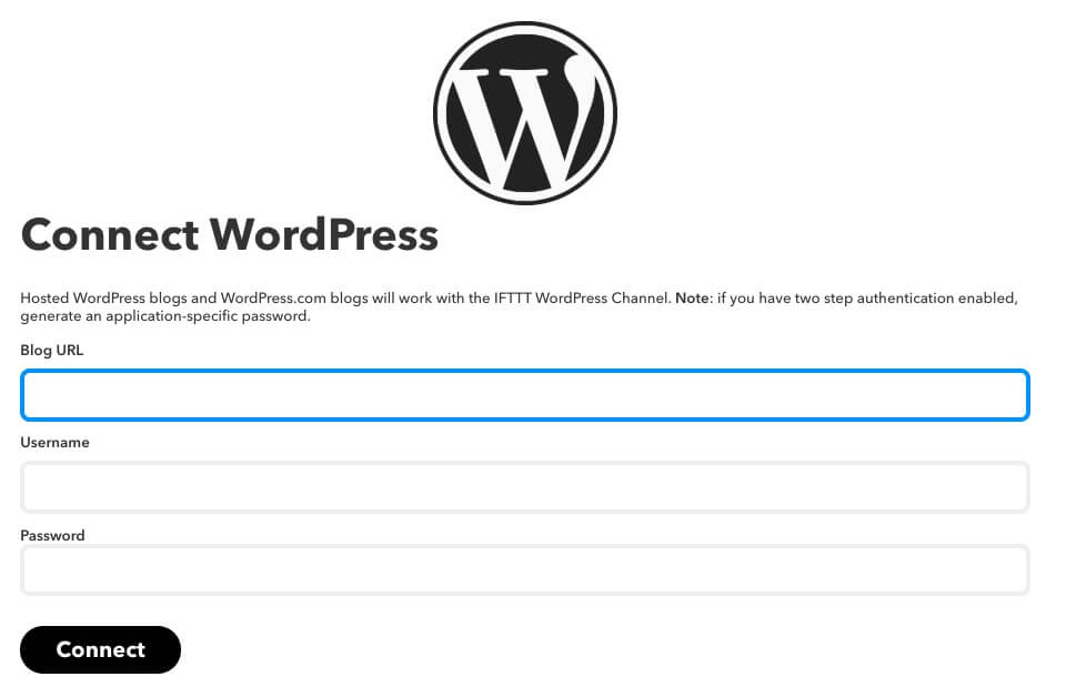 Connessione wordpress IFTTT