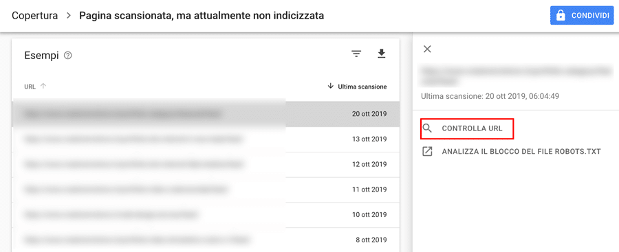 Strumento di controllo URL di Google Search Console