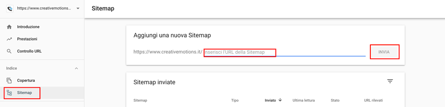 Invio della sitemap a Google tramite search console