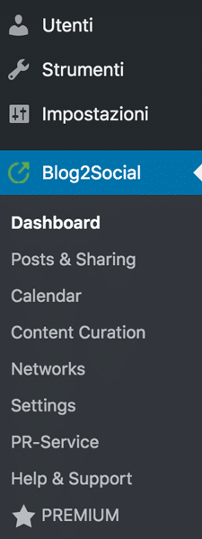 menu admin del plugin blog2social