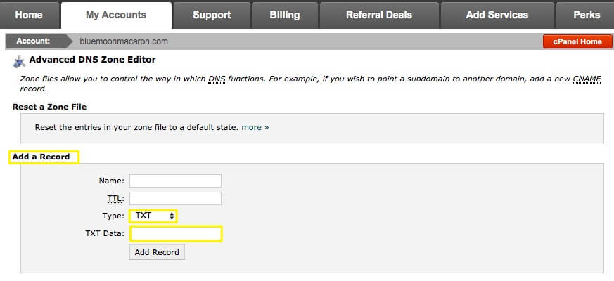 Impostazioni DNS cPanel