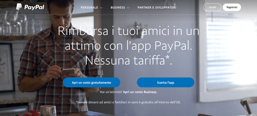 Homepage di PayPal gateway di pagamento per woocommerce