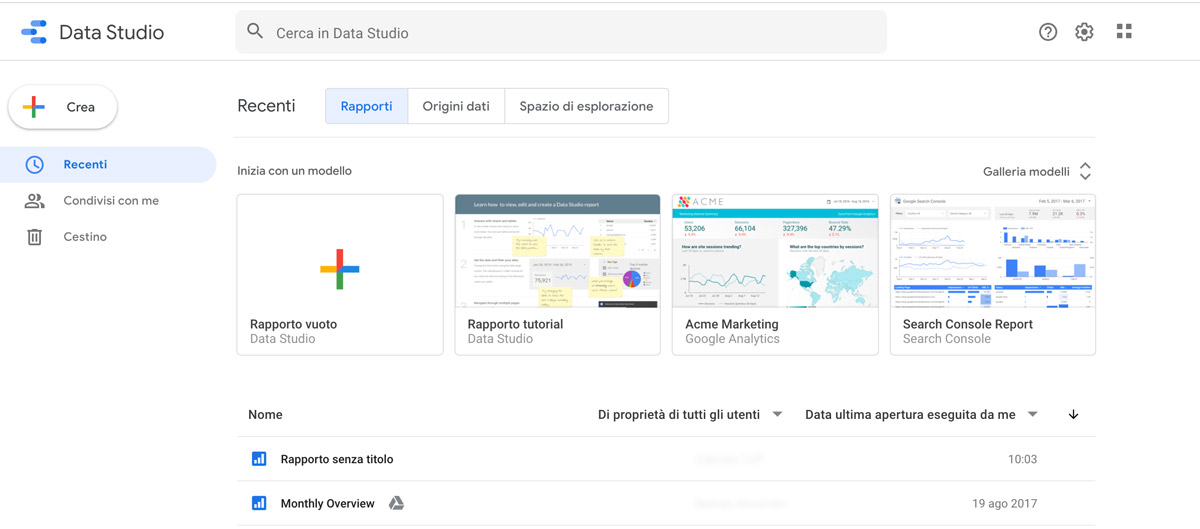 I nuovi template di report in Google Data Studio