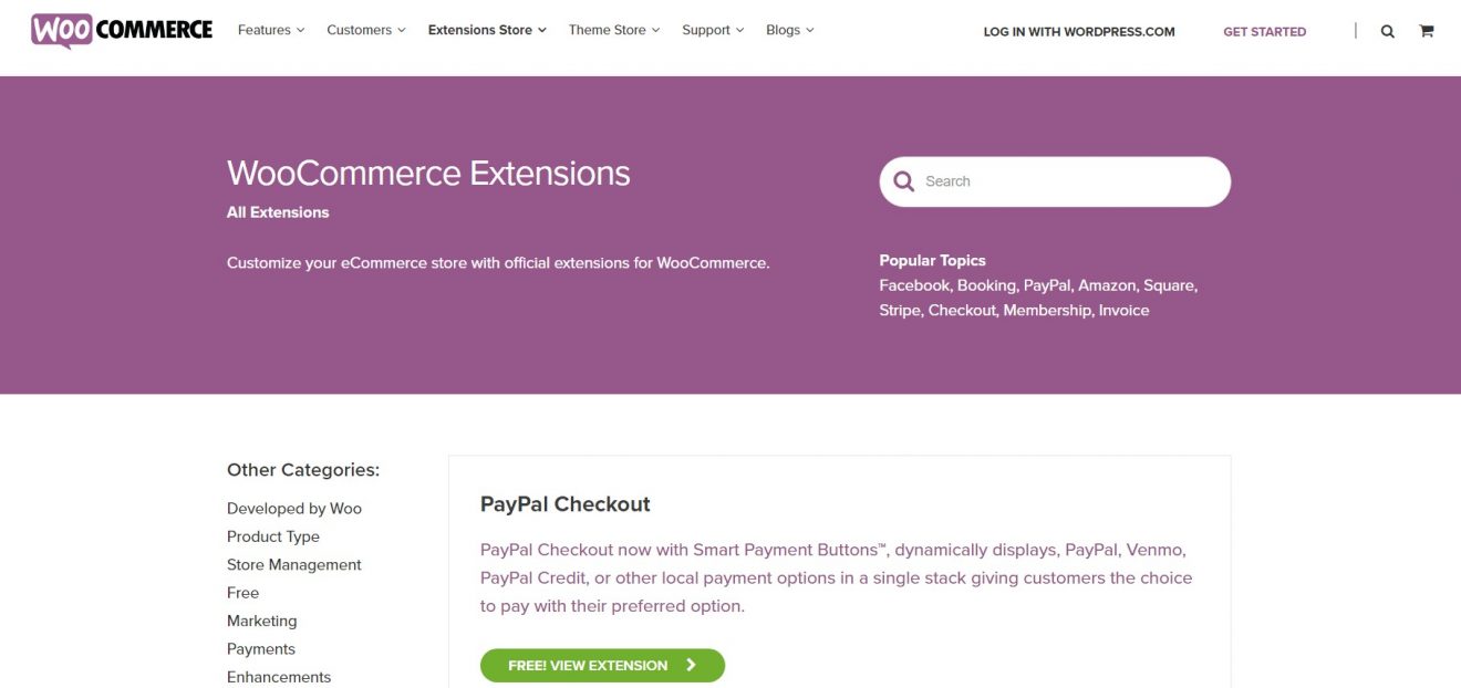 Interfaccia di estensioni WooCommerce