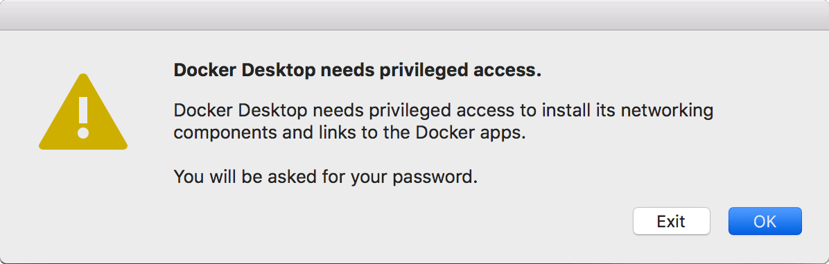 Immettere la password per Docker su macOS