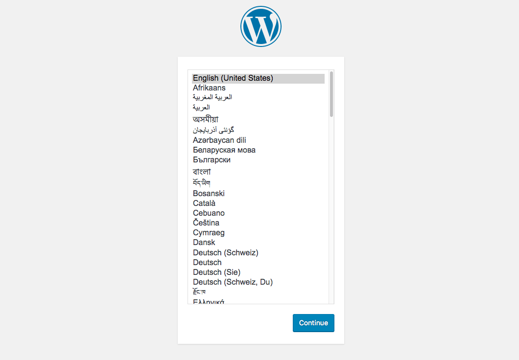 Schermata di installazione di WordPress in Docker