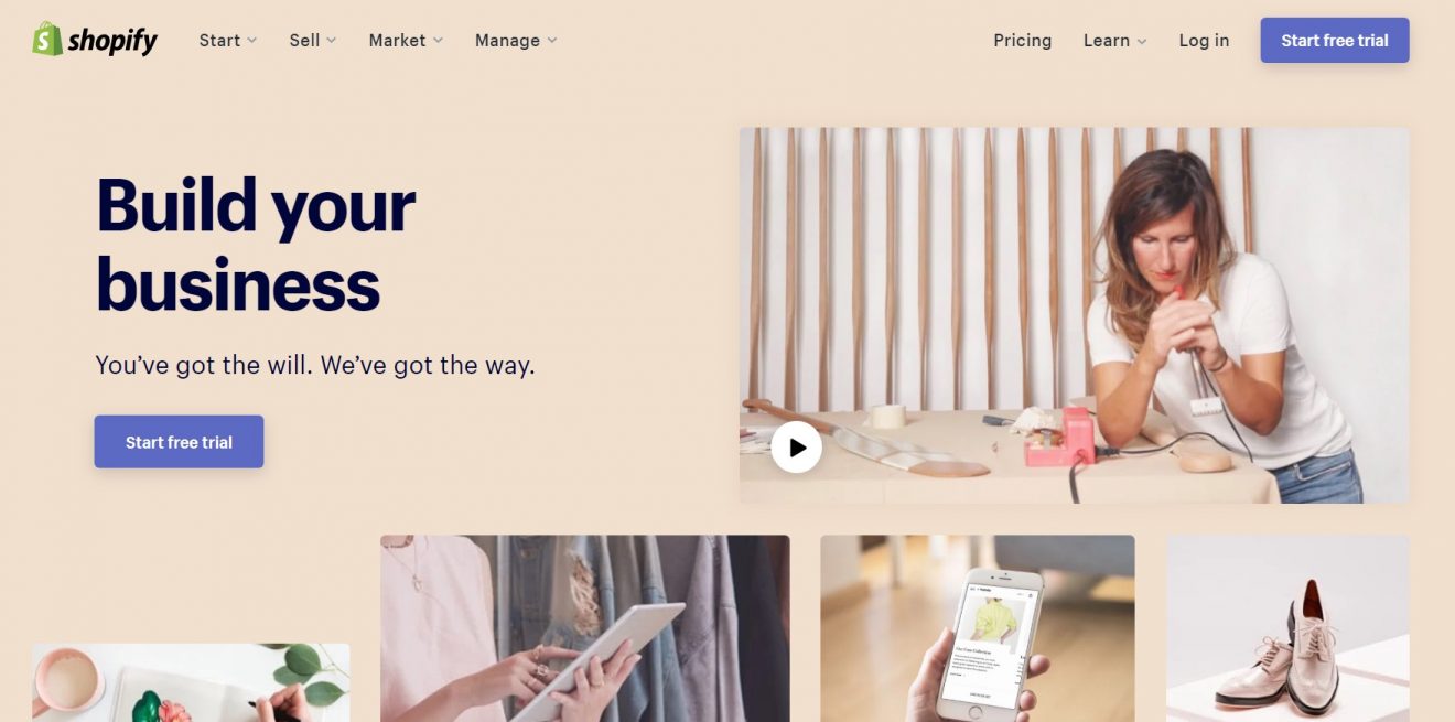 Homepage di Shopify