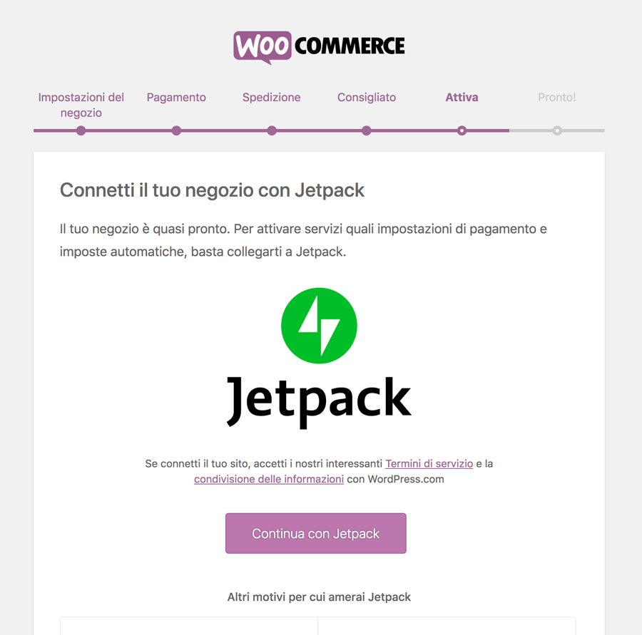 Attivazione di Jetpack in WooCommerce