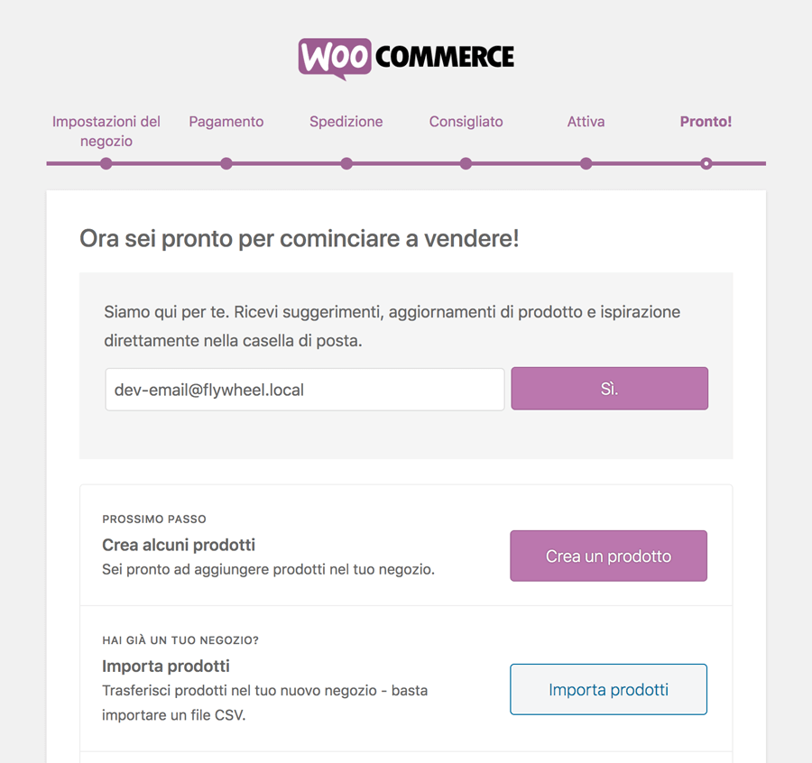 Terminata la configurazione di WooCommerce