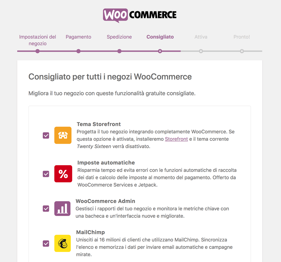Abilitazione delle estensioni consigliate in WooCommerce
