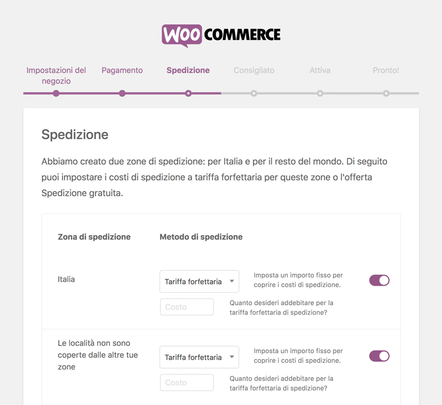 Impostazione della spedizione in WooCommerce