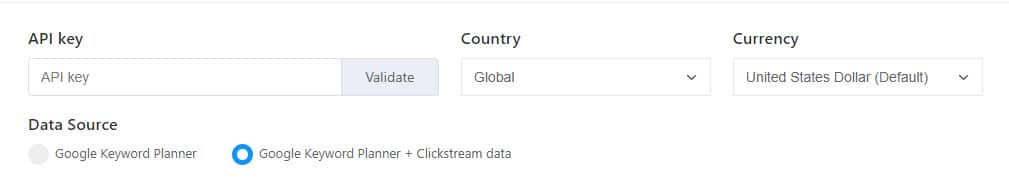 Convalida della chiave dell'API keywords everywhere