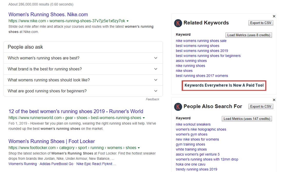 Suggerimenti di parole chiave dall'estensione keywords everywhere