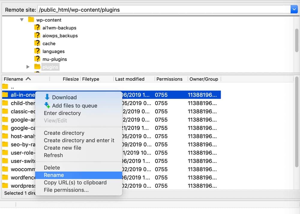 Disattivazione dei plug-in in FileZilla