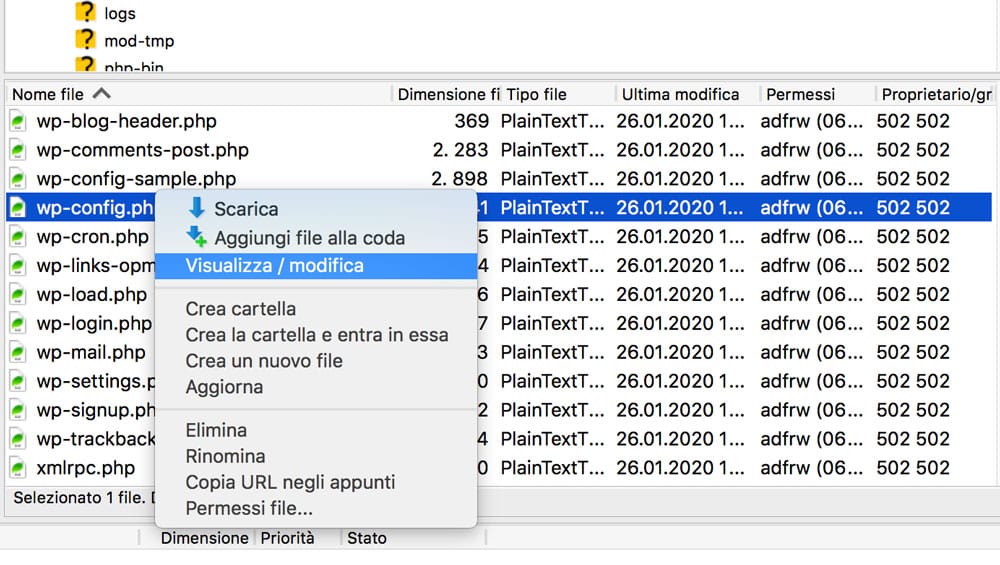 Modifica il tuo file wp-config.php