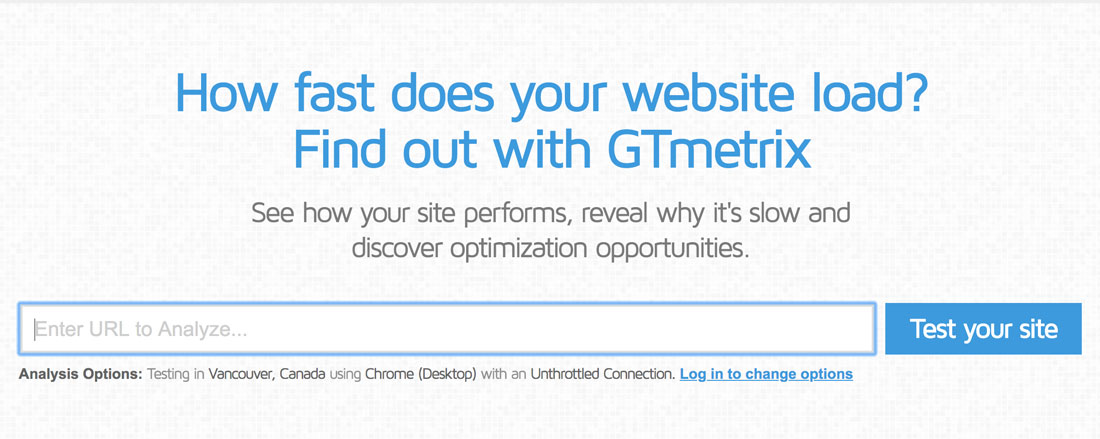 la homepage di GTMetrix per testare velocità di caricamento sito WordPress lento