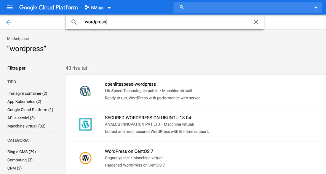 Scegli come installare WordPress su Google Cloud
