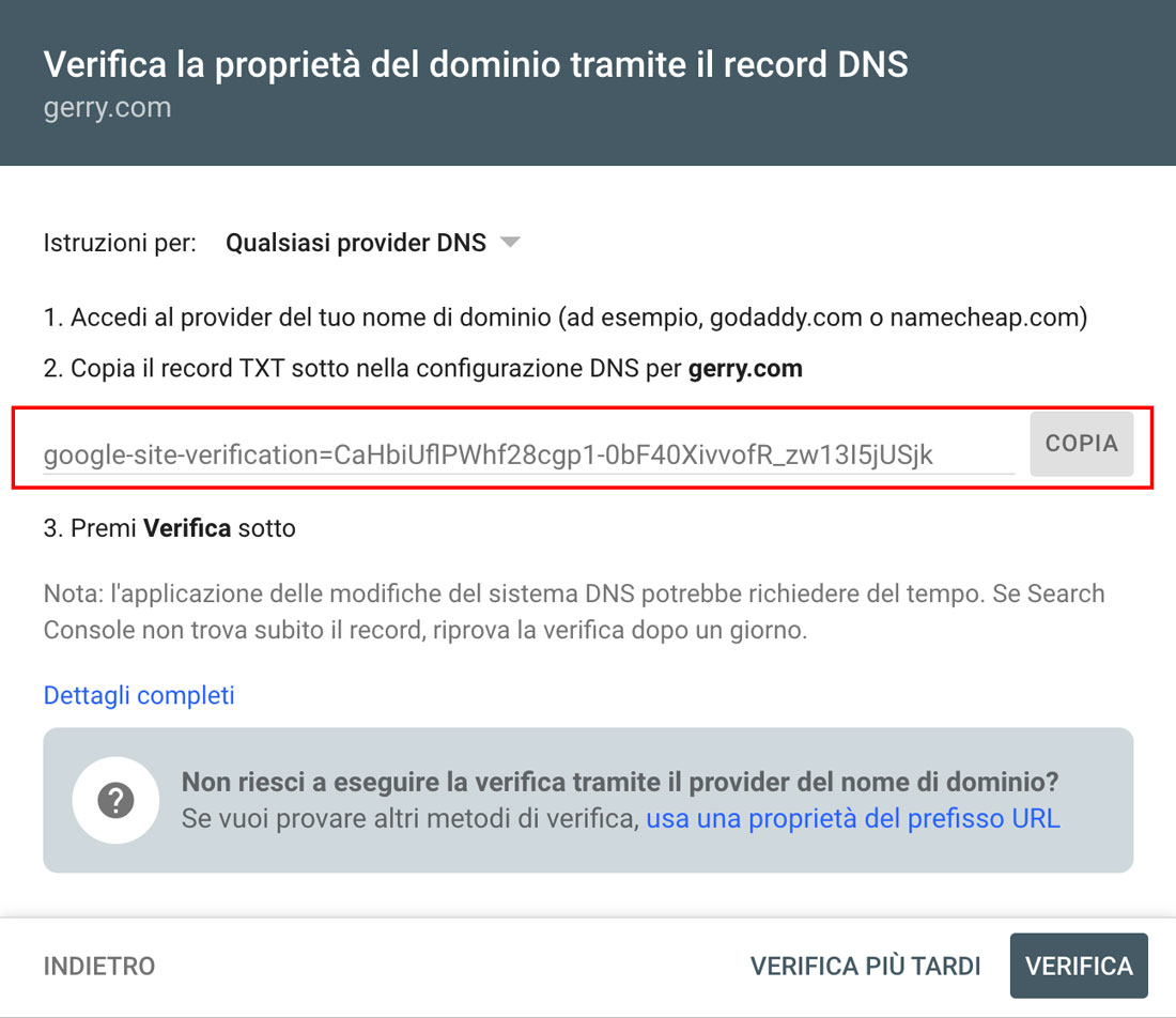 Verifica Google search Console