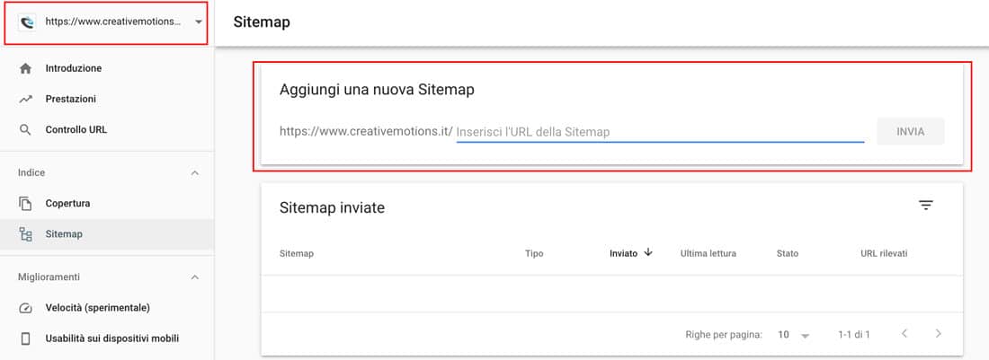 Aggiungi nuova Sitemap