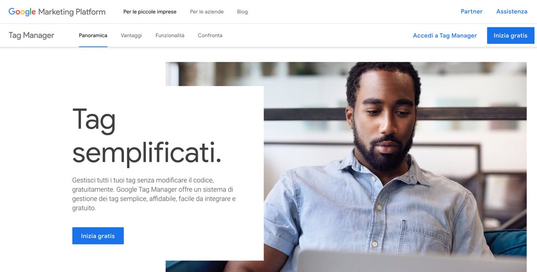 Pagina di accesso a Google Tag Manager